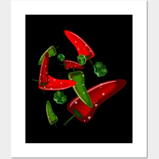 Green and Red Jalapeno Peppers Posters and Art